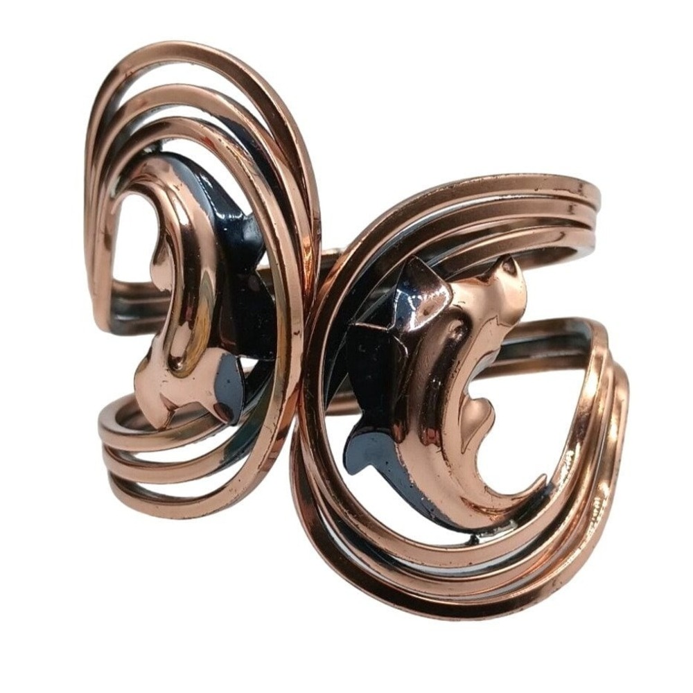 Vintage Rame Copper Bracelet Stylized Leaves Clamper Cuff Signed MCM Jewelry‎